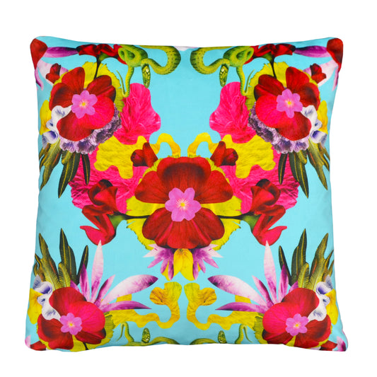 Snakes & Flowers Cushion - Turquoise - Eco Velvet