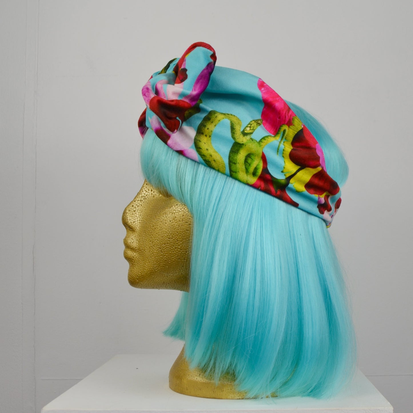 Snakes & Flowers - Velvet Headwrap - Turquoise