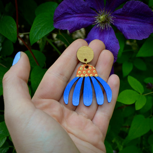 Blue Echinacea Earrings